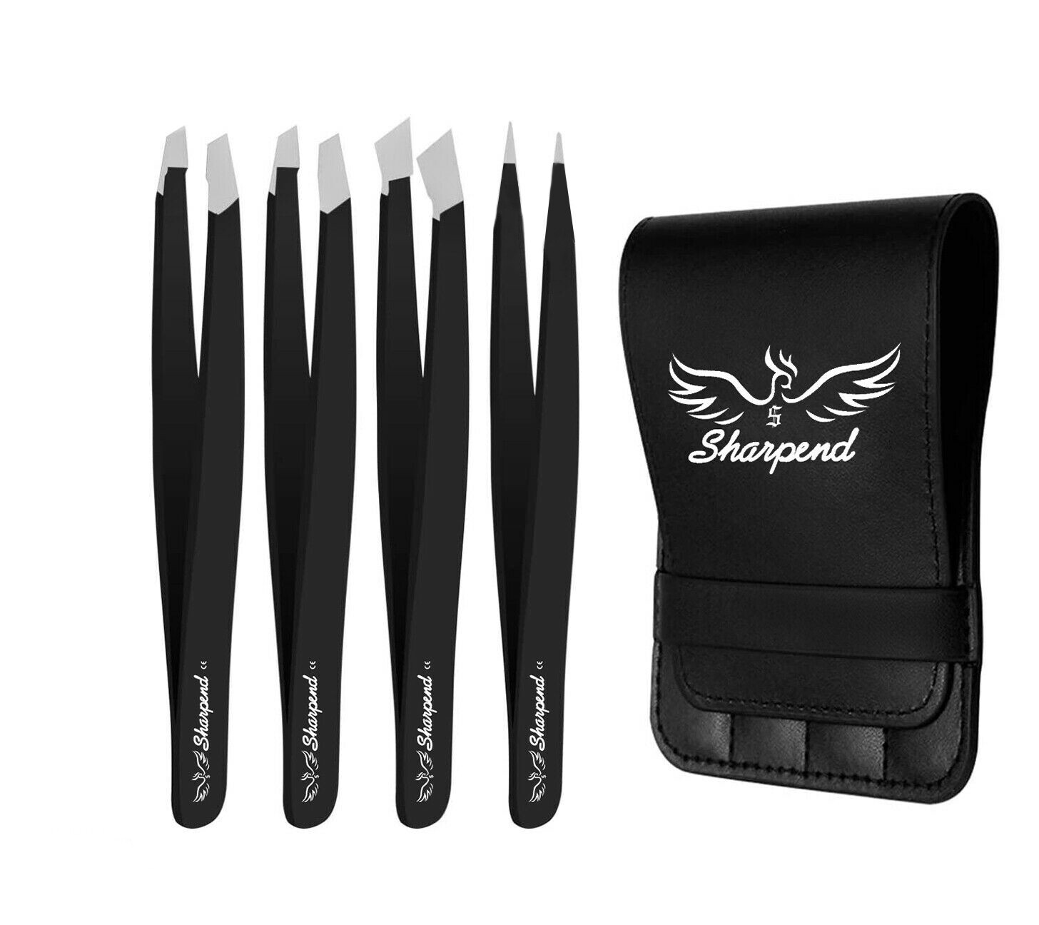 SHARPEND Tweezers Set 4-Piece Professional Stainless Eyebrow Hair Pluckers +Case