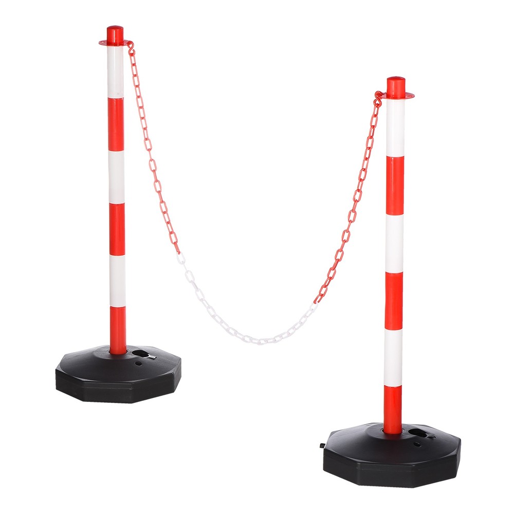 2Pcs Traffic Delineator Post Fillable Base 5ft Plastic Chain Red/White