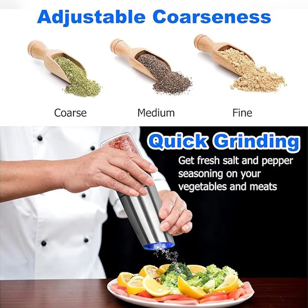 Electric Salt Pepper Grinder Set 2pcs Gravity LED Adjustable...(al)