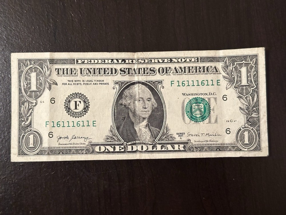 FANCY RARE Serial $1 #F16111611E Binary & Repeater Clean Serial Number Note