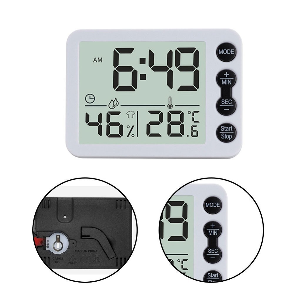 Mini Digital Clock with Temperature Display and AM/PM Time White Color