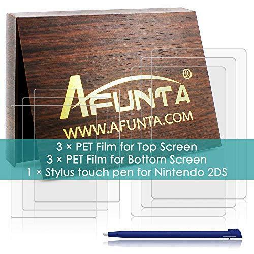 Screen Protector and Stylus Compatible 2DS, AFUNTA 3 Pack (6 Pcs) HD Clear PET