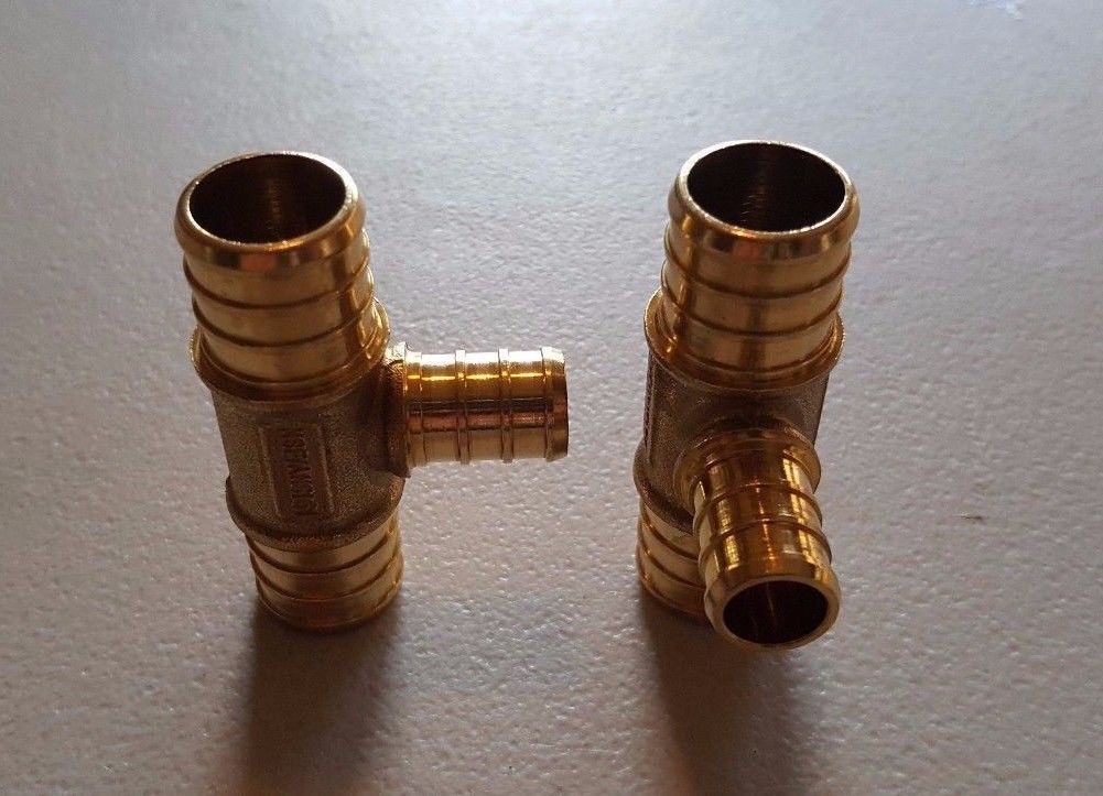 100 PIECES 3/4" X 3/4" X 1/2" PEX TEE BRASS CRIMP FITTINGS ( LEAD FREE )