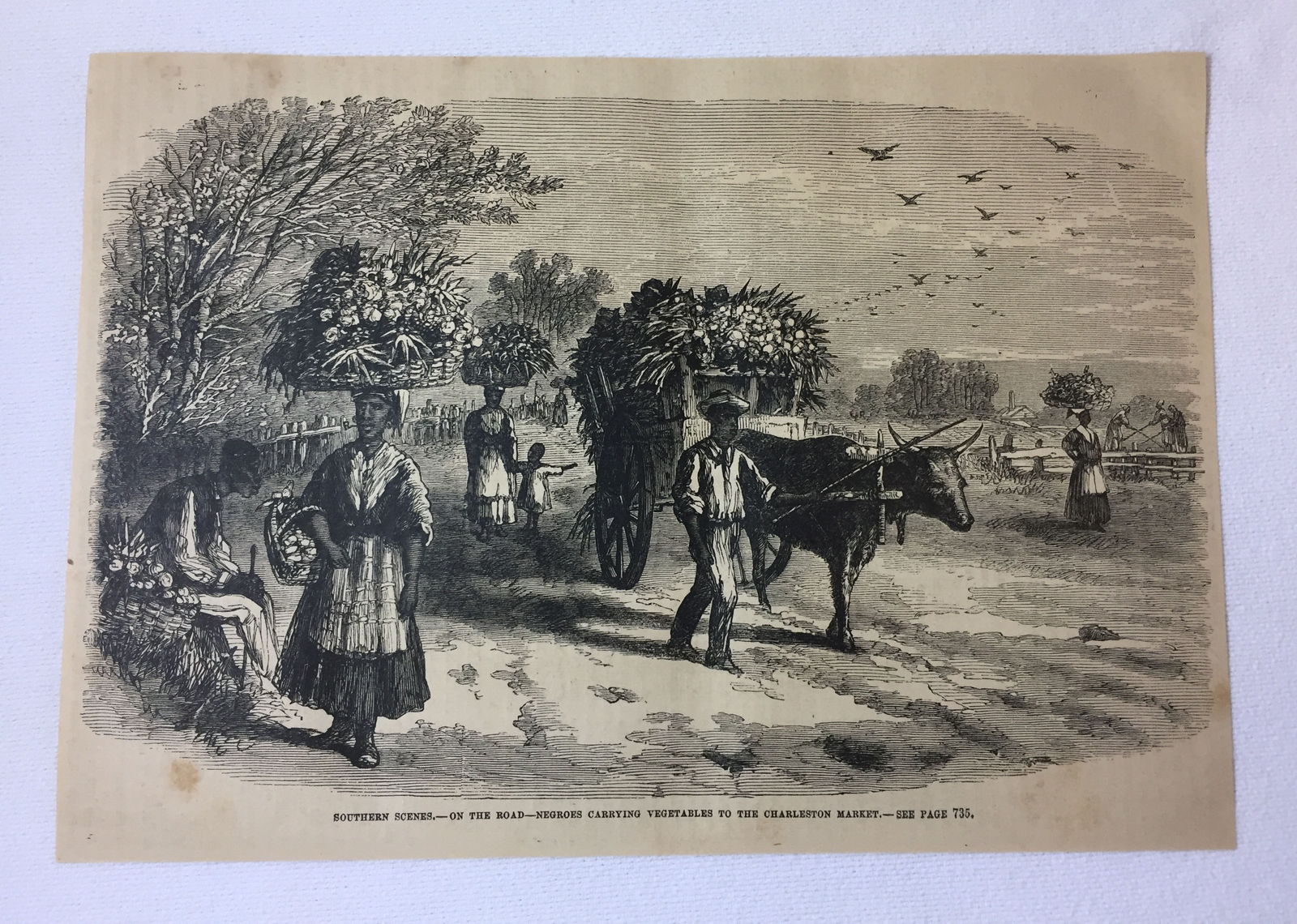 1877 magazine engraving ~ AFRICAN AMERICANS CARRYING VEGETABLES Charleston SC