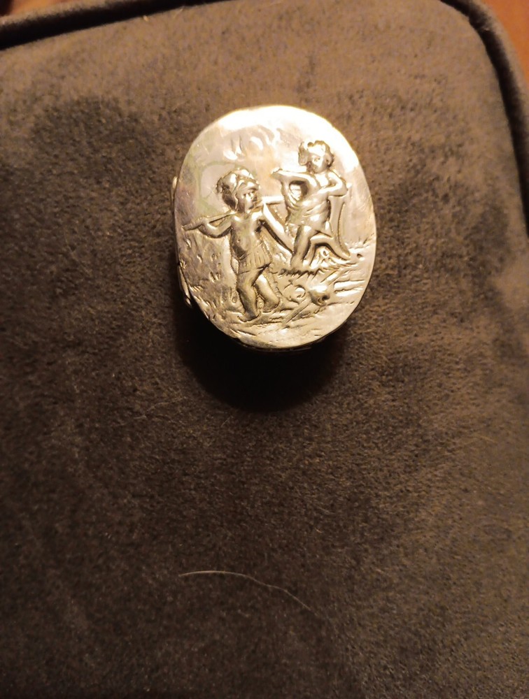 Antique Silver Cherub Powder Box