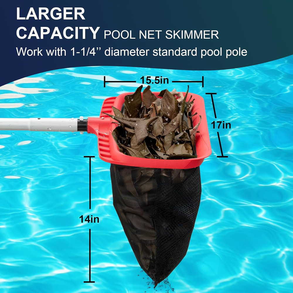 Pool Skimmer Net, Upgraded Pool Net Skimmer with Double-Layer Netting Bag, Pool
