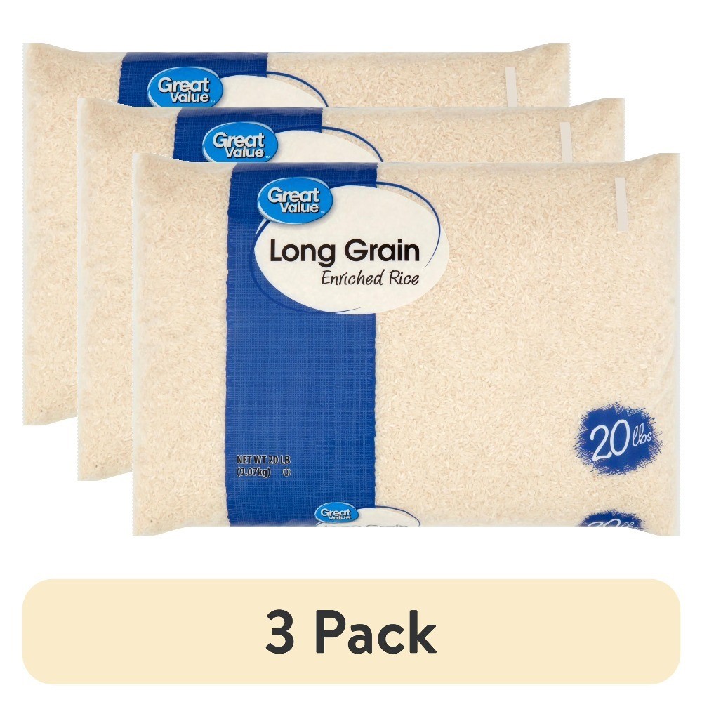 Long Grain Enriched Rice 20 lb Bag 3 Pack Bulk White Rice
