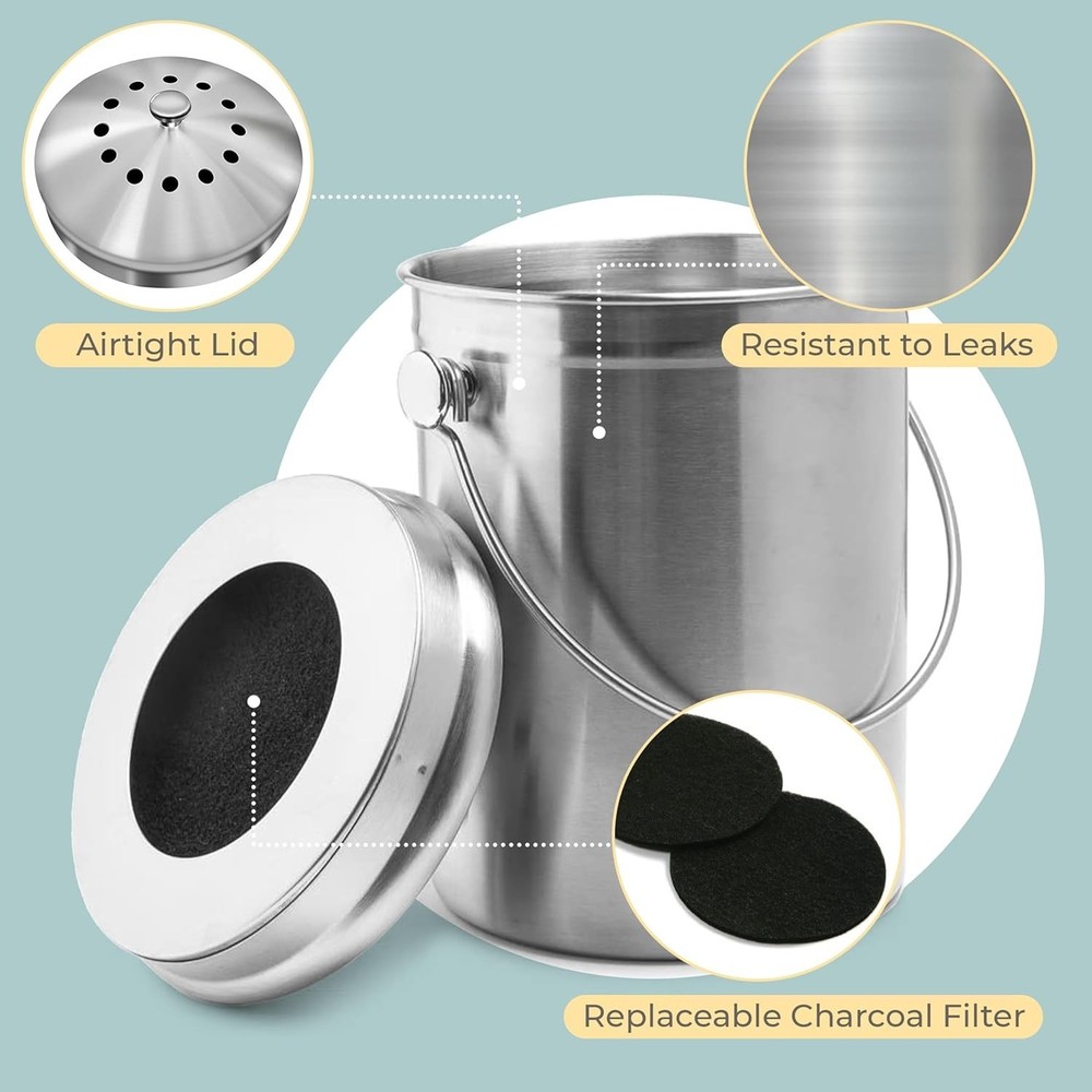 Countertop Compost Bin Kitchen | 1.3 Gallon | Odorless Composting Bin with Ca...