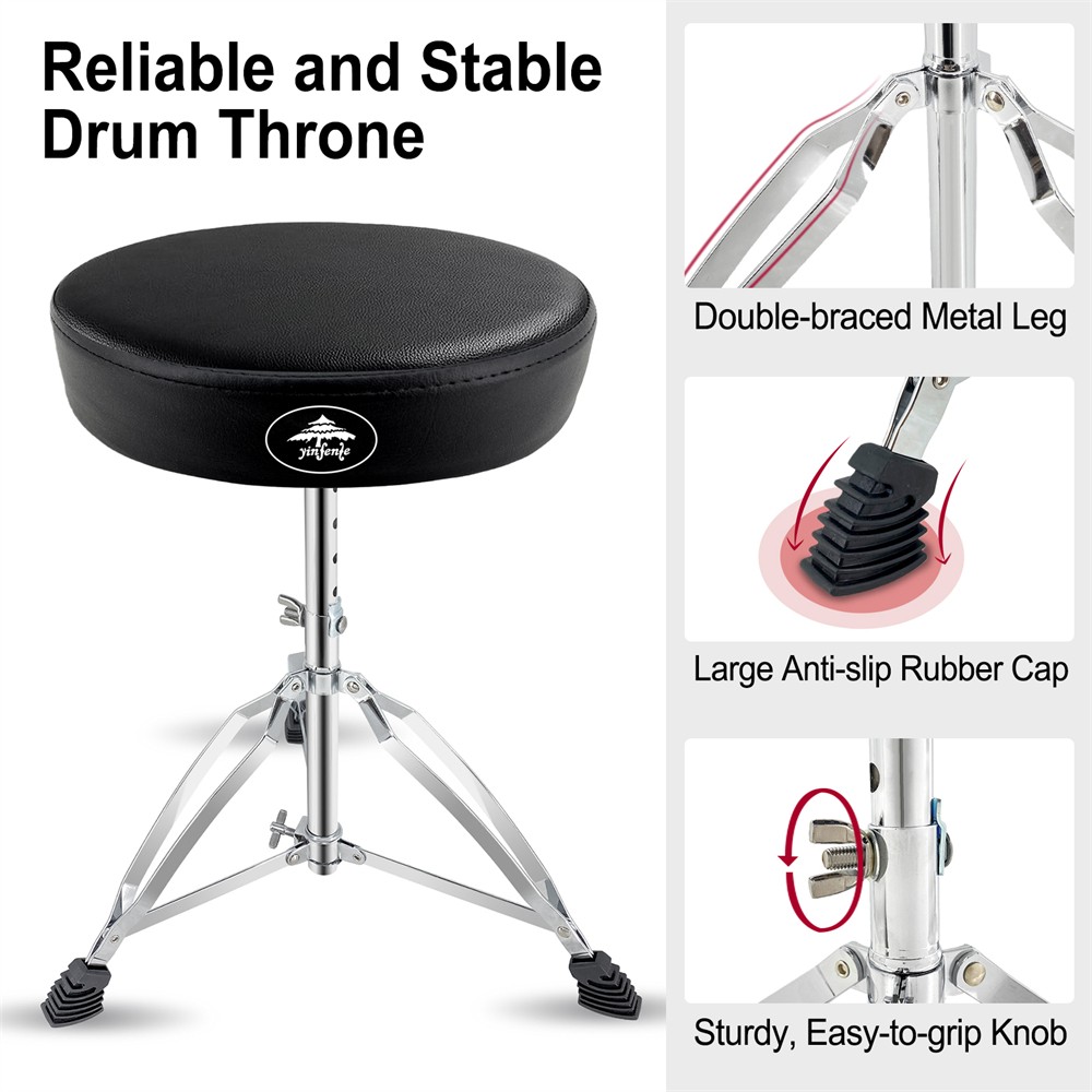 Portable Foldable Drum Throne with Drumsticks, Adjustable Height for Practice