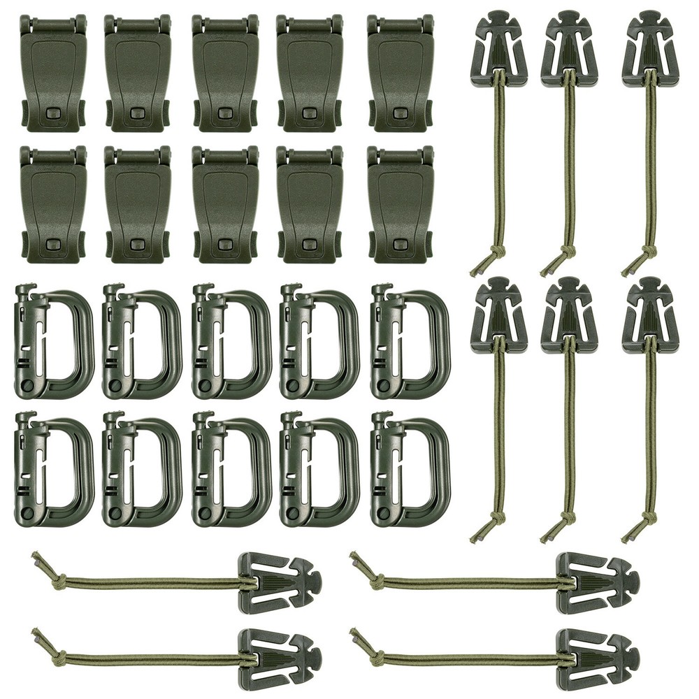 30 Pcs Army Green Strap Management Tool Buckle Set for Molle Backpack D-Ring