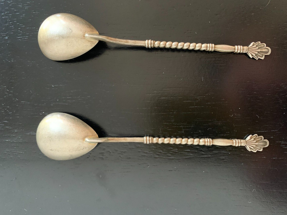 Solid Silver 875 USSR Soviet Ukraine 2 Tea Spoons 5.8" Vintage 43 gr