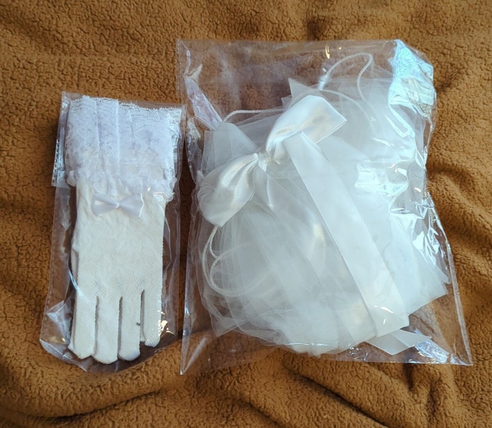 First Communion Veil And Gloves