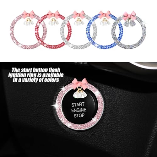 Bling Diamond Car Engine Start Stop Button Decoration Ring, Push Start Pink
