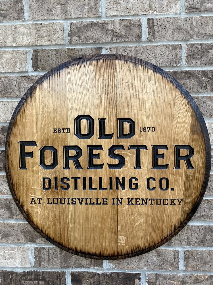 Authentic Old Forester Bourbon Barrel Head 21”- Carved
