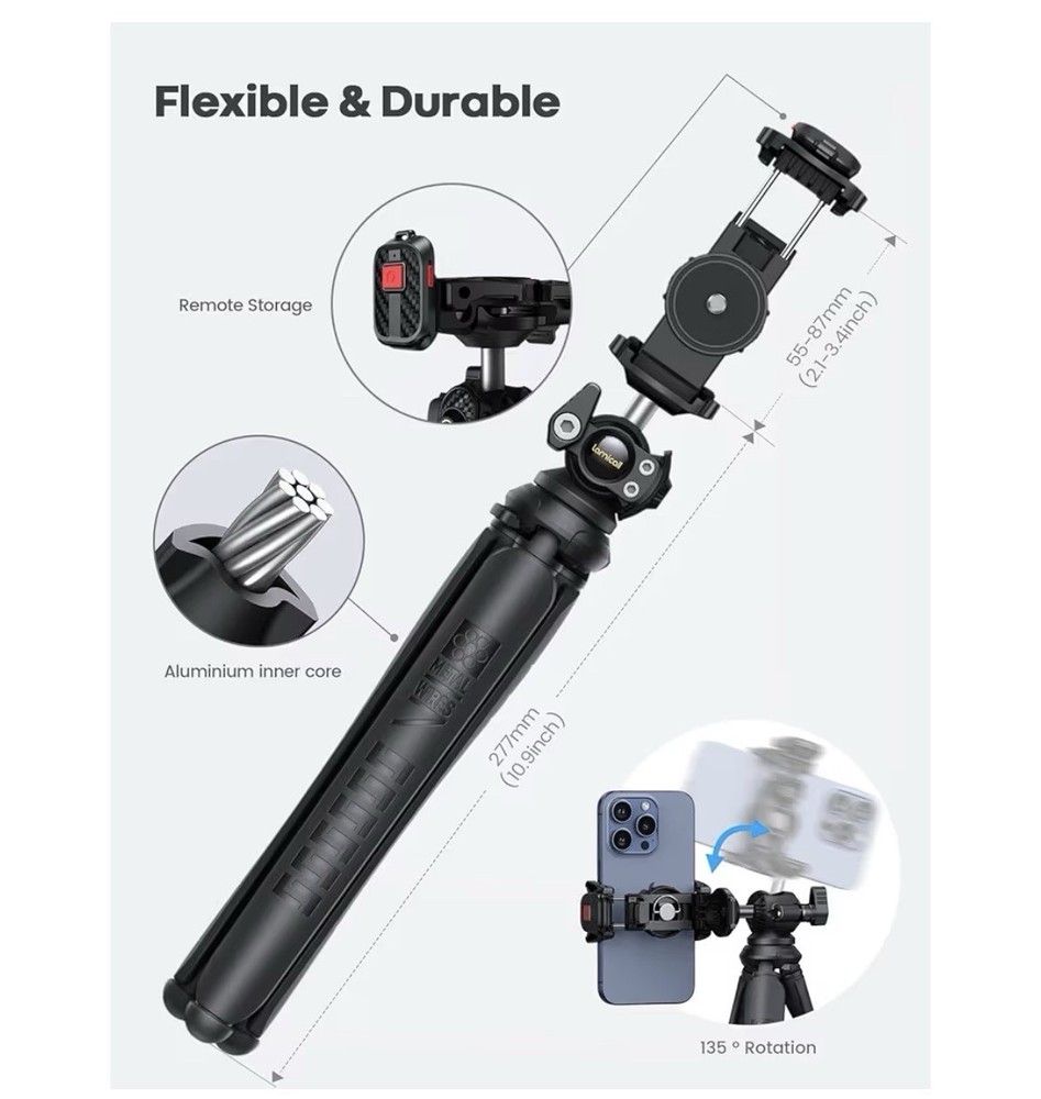 Lamicall Tripod For Camera- 3 in 1 Tripod For iPhone With Wireless Remote Flex