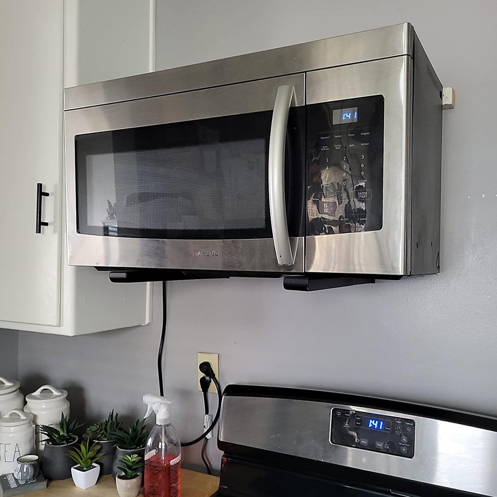 4 PCS Black Microwave Shelf Bracket, Wall Mount, Foldable, Adjustable Holder