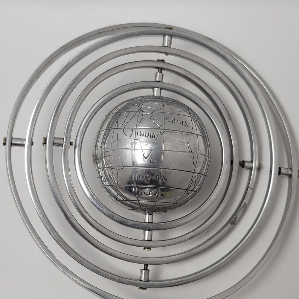 Armillary Sphere Silver Pewter Rotating Spinning Globe 10 Inches