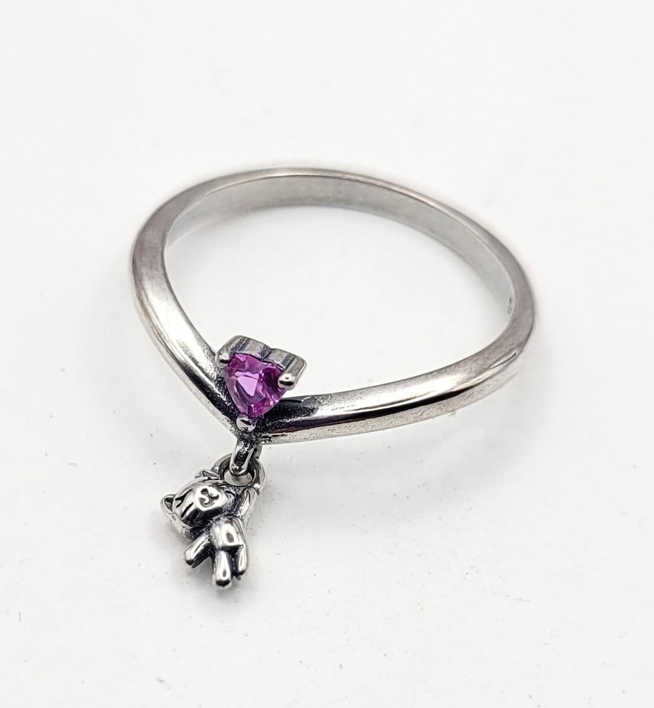 925 Sterling Silver Dangling Cat Ring Size 6