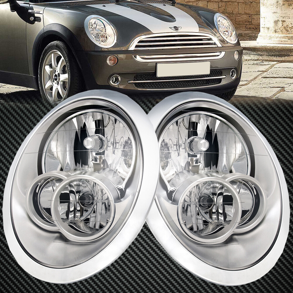 Headlight Halogen Set Chrome with Performance Lens Fits Mini Cooper