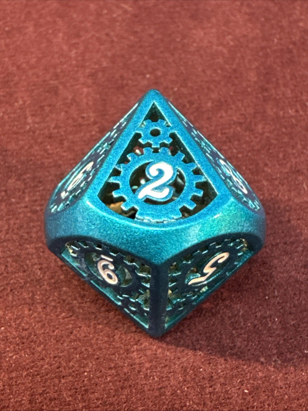 Blue Gear-Themed Hollow Metal Dice Set for RPG DND Games