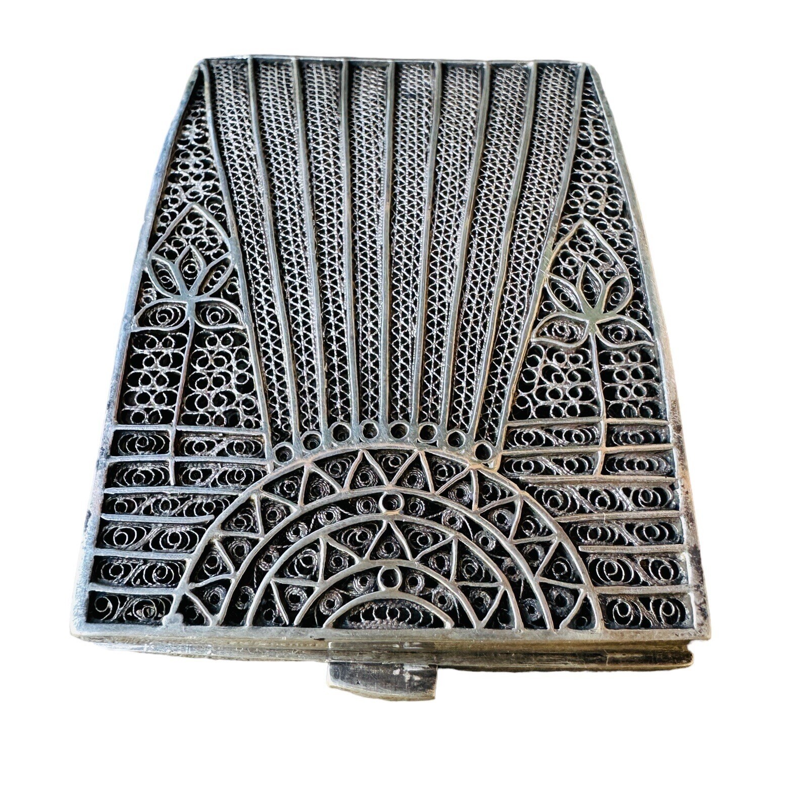 Antique Cigarette Case 3 Inch Filigree Floral Art Deco Sterling Silver 76.3g