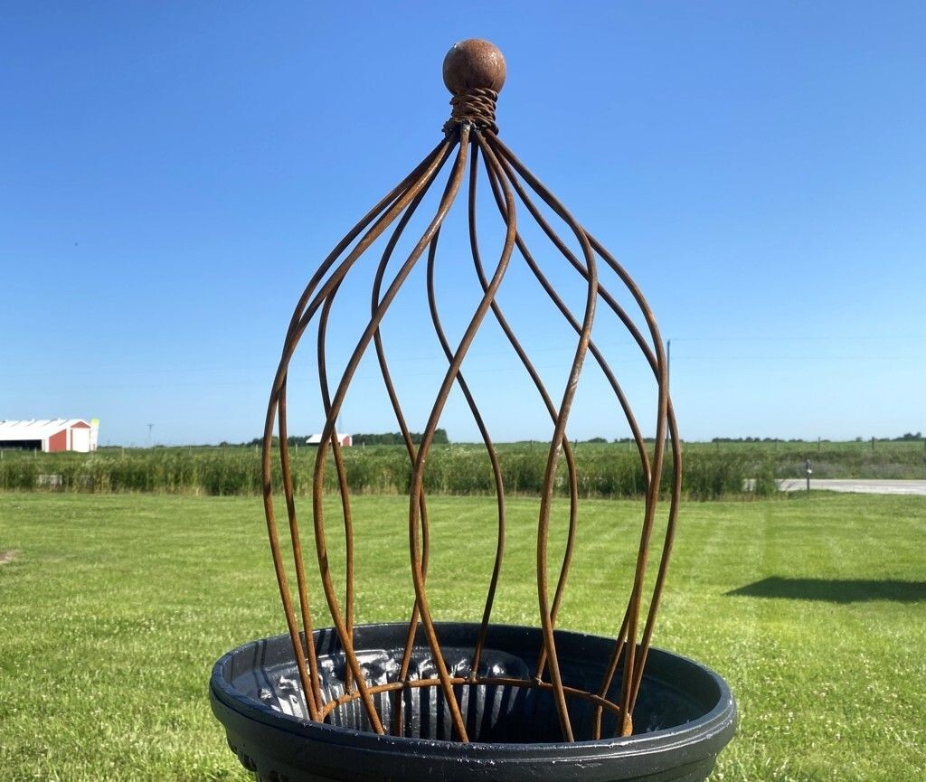 27" Plant Support Garden Trellis Topiary, Round Wrought Iron Beatrice Obelisk