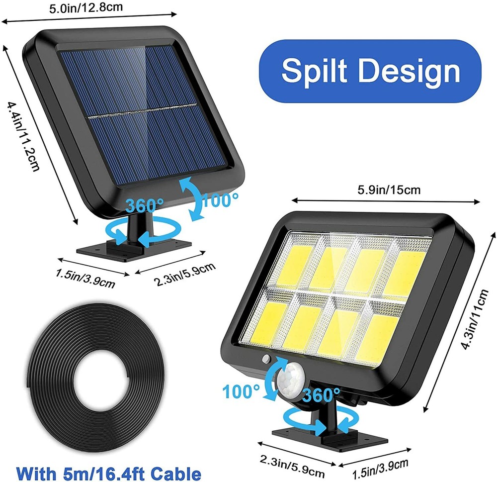 Solar LED Wall Light - 160 COB Chips, PIR Motion Sensor, Waterproof Garden Light