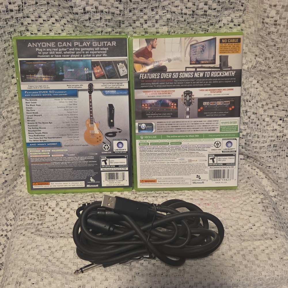Ubisoft Rocksmith & Rocksmith 2014 Edition Xbox 360 Bundle with USB Cable *USED*