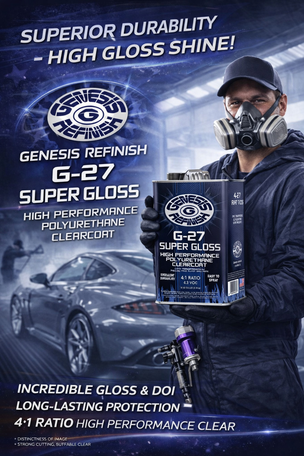 Automotive Paint Kit Super Gloss 4:1 Clearcoat G-27 With Hardener 1 Gallon Kit