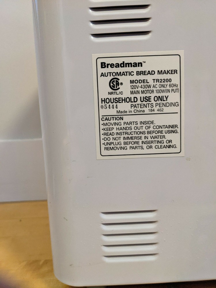 Breadman bread maker Hinge for Models TR2200 TR2200C (4-rivet version only)