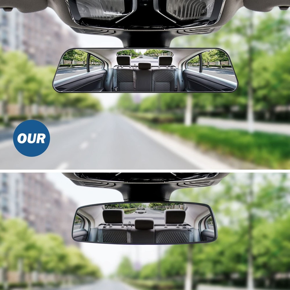 Rearview Mirror, 12 Inch Panoramic Interior Clip-on Wide Angle Convex Univers...