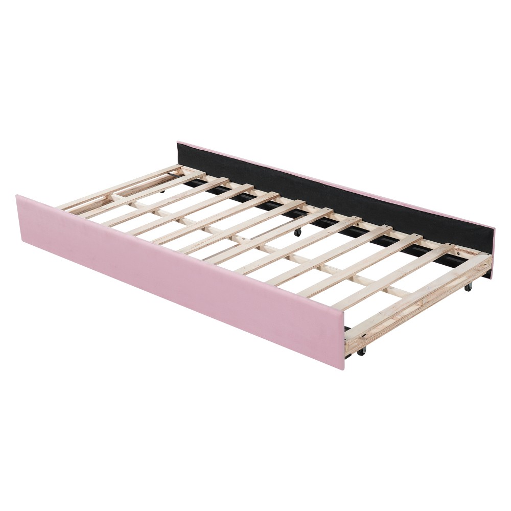 Full Size Upholstered Day Bed Frame With Pull In And Out Function, Olive Green