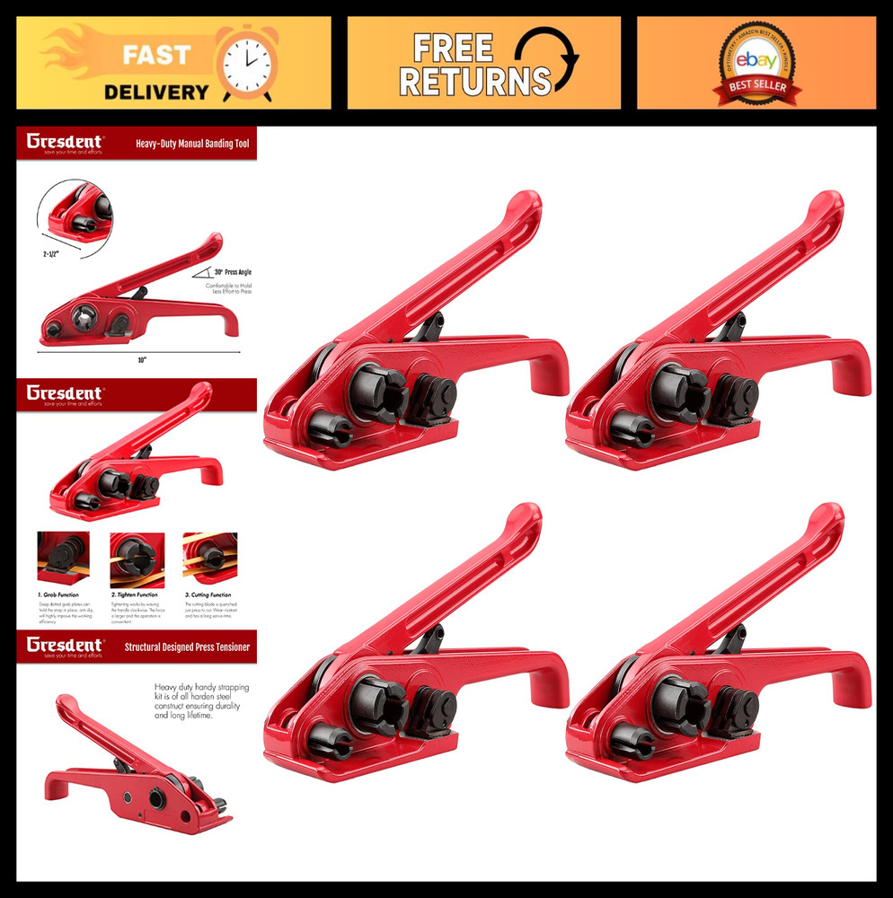 Manual Poly Strapping Tensioner & Cutter Tool Set for 1/2"-3/4" Polyester Strap