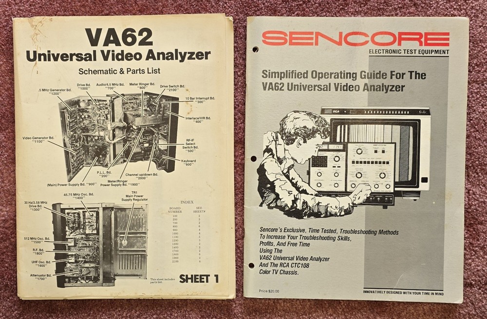 Sencore VA62 Universal Video Analyzer w/ Operating Guide, Schematic & Parts List