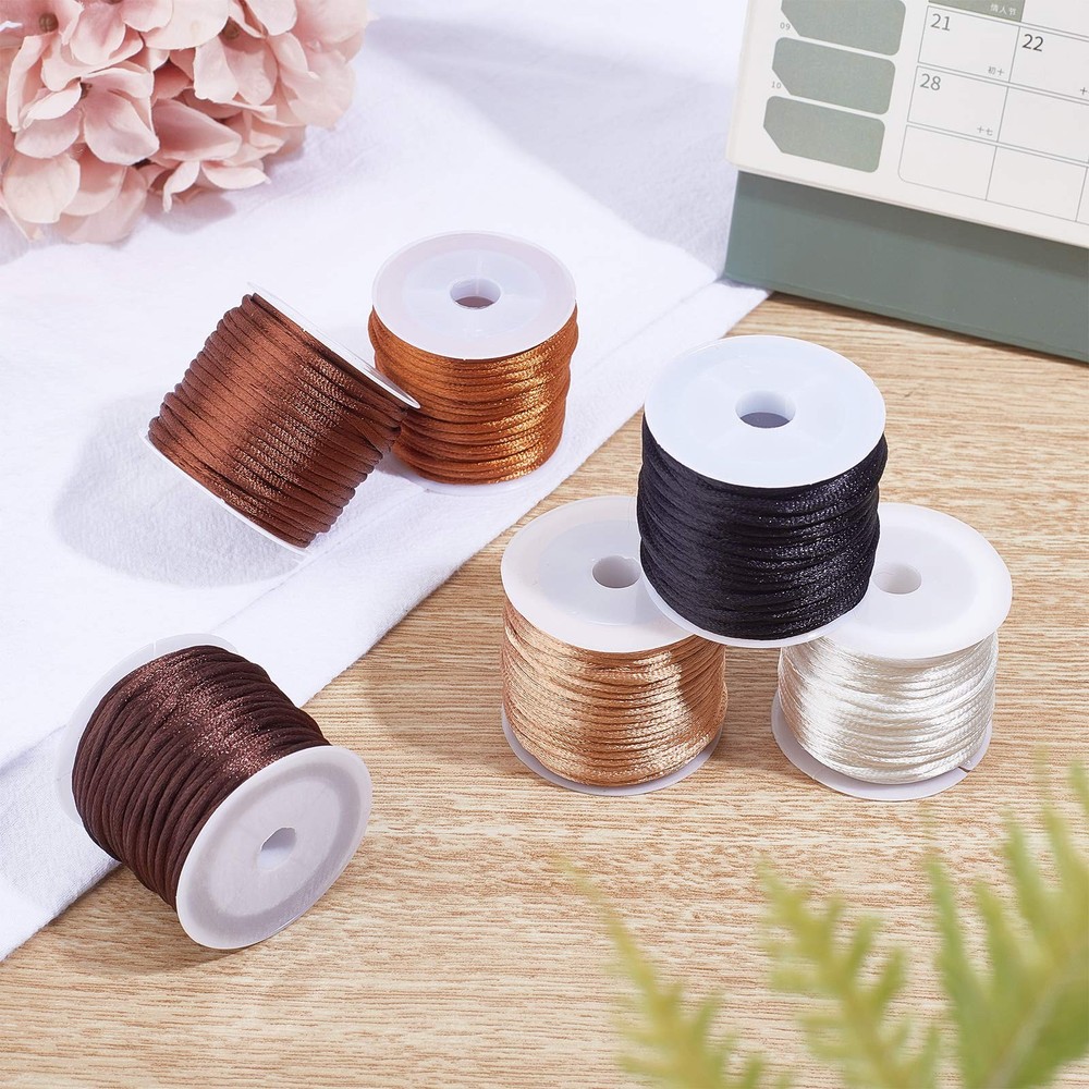 PH PandaHall 2mm Nylon String Satin Silk Cords 6 Color 2mm, 6 Basic