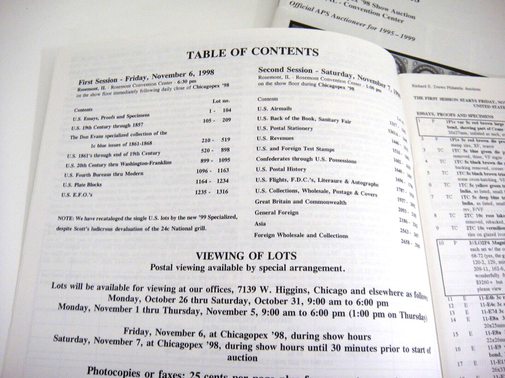 Richard Drews Stamp Auction Catalog 1998 Evans Collection of 1¢ Blue Issues EFOs