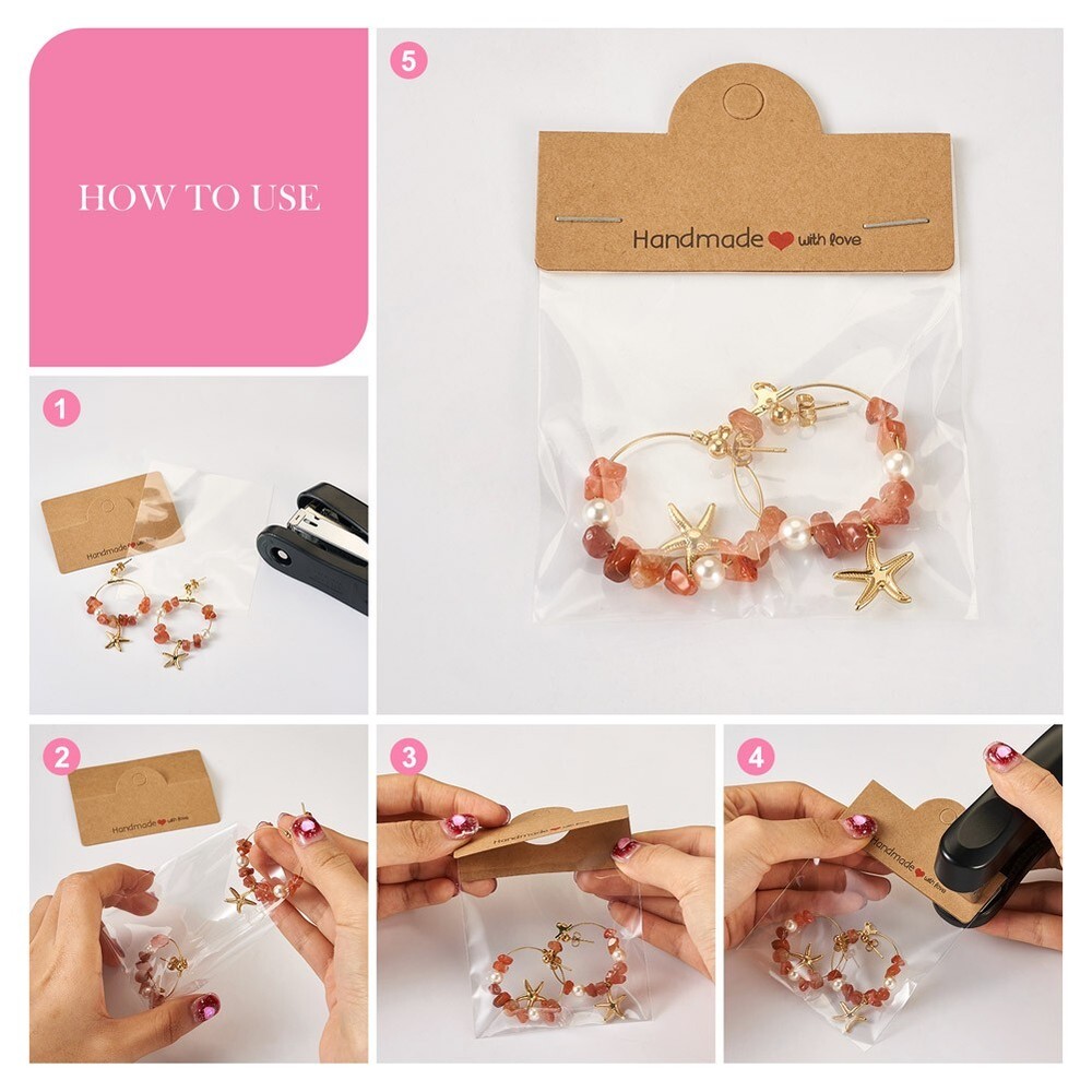 100 Sets Printed Word Rectangle Paper Foldable Header Cards with Hole 6x8x0.05cm