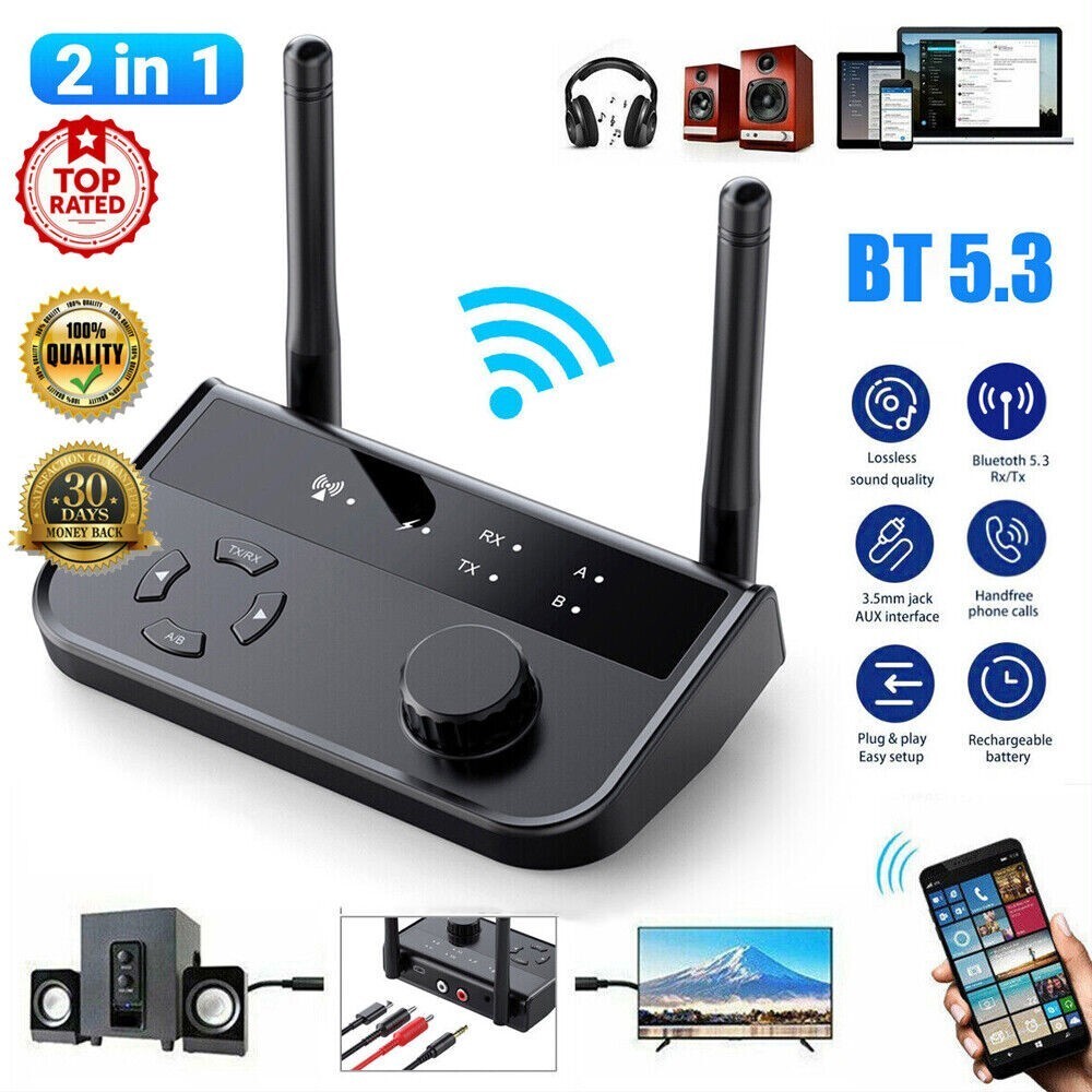 Bluetooth 5.3 Transmitter Receiver Long Range For TV Home Stereo Audio Adapter