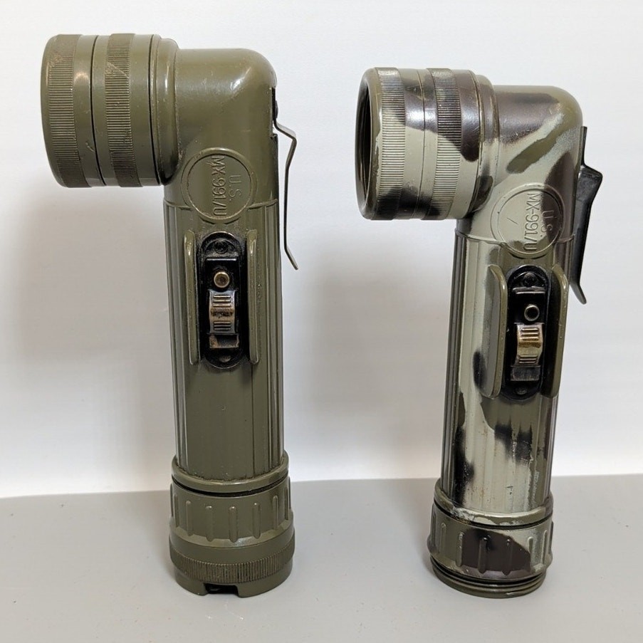(2) Vintage U.S. Military MX-991/U Elbow Flashlights Lot Camo