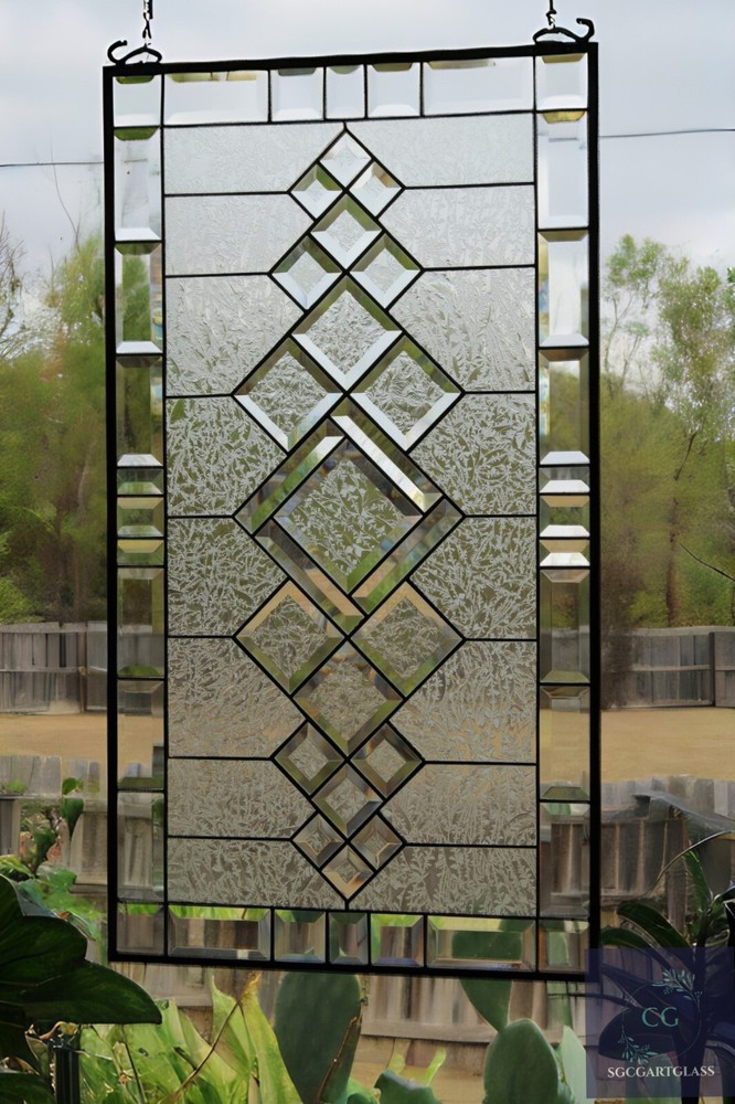 Rectangular stained glass window panel ,hanging,privacy glass,Made to order