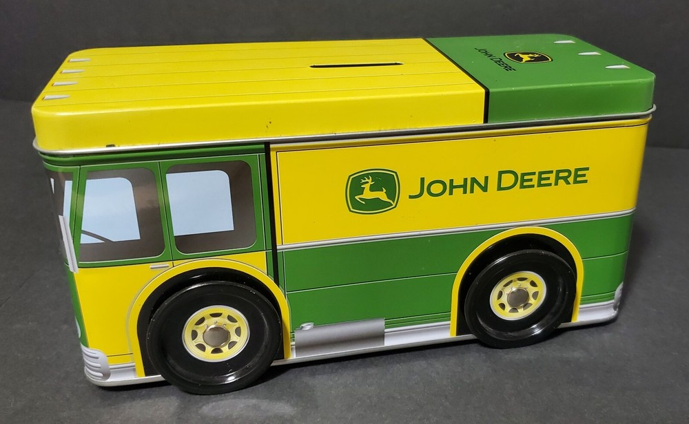 John Deere Bus Shaped Tin Coin Box