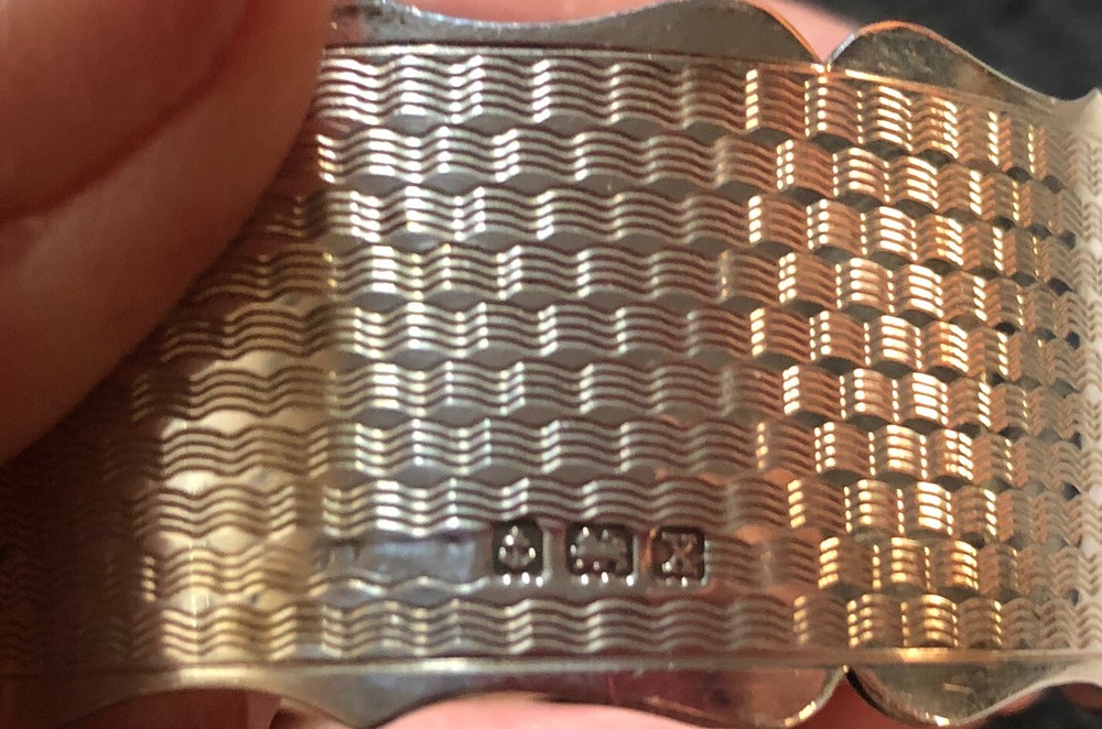 Antique Sterling Silver Engine Turned Pattern Napkin Ring Pair