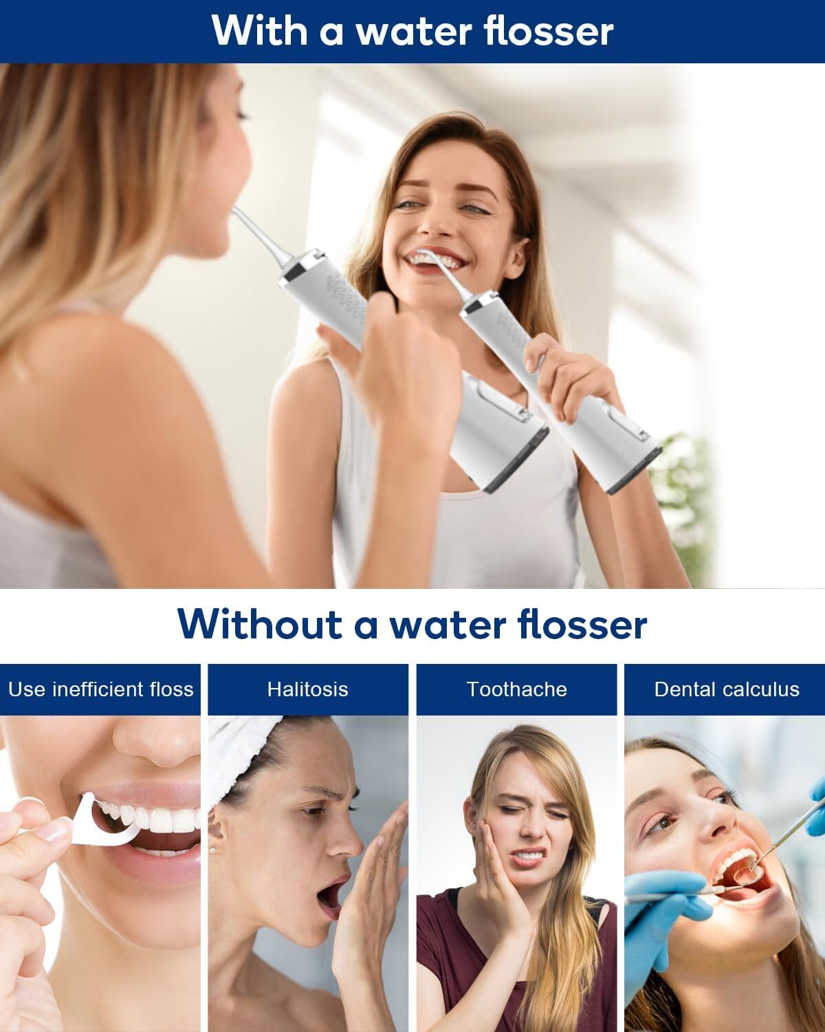 MySmile LP211 Cordless Water Dental Flosser Oral Irrigator 5 Modes 8Tips