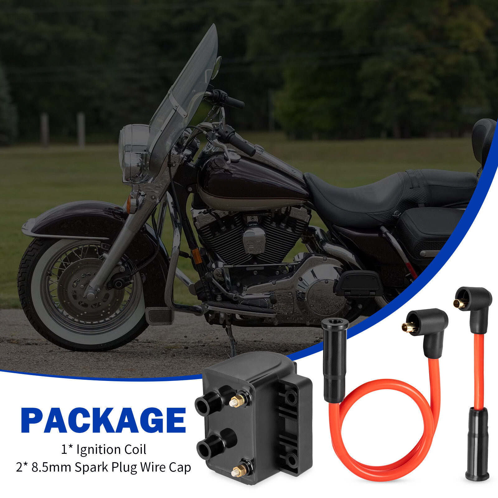 IGNITION COIL 12V 83-99 31614-83A For Sportster Dyna FXR FLT Spark Plug Wire Cap