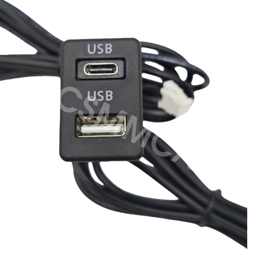 145cm Car Dash Panel Mount Interface Extension Cable Adapter 2 USB Port Socket