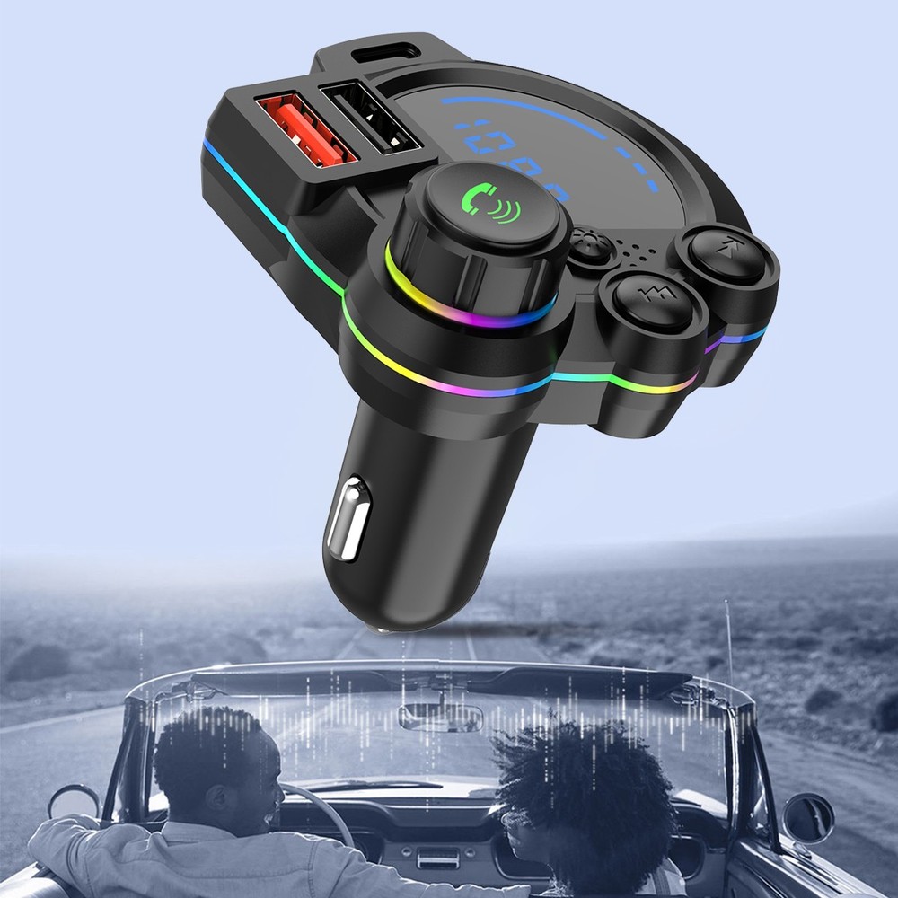 Bluetooth 5.0 Car Wireless FM Transmitter Adapter 2USB PD Charger AUX Hands-Free