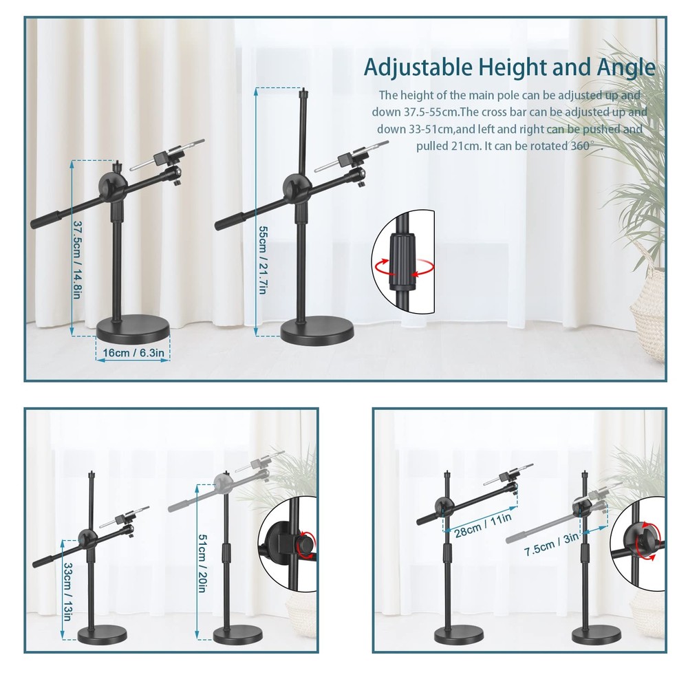 Overhead Mount Live Streaming Desktop StandAdjustable Height and Angle with S...