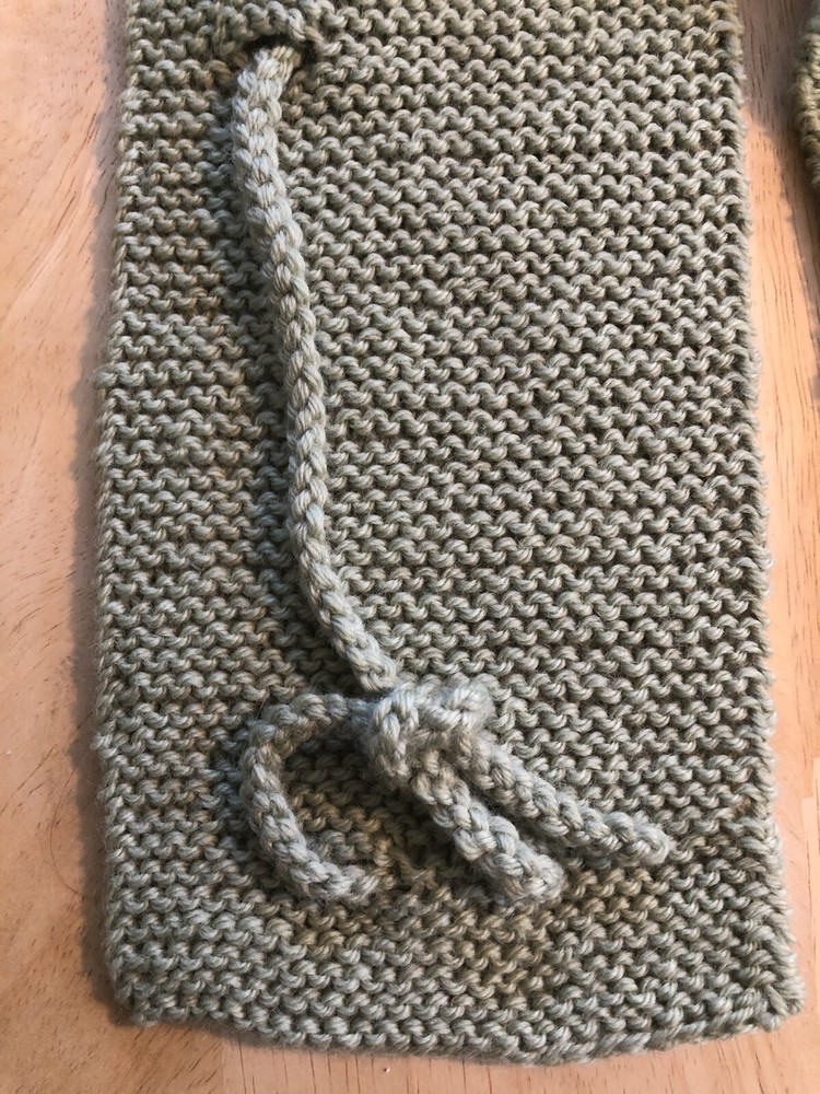 Hand Knitted Scowl Hat Combo Sage Green String Knots One 2 pc Set Size Small
