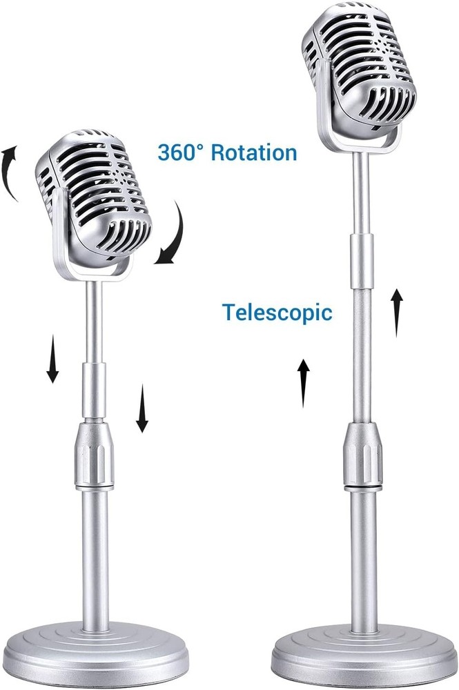 Imitation Metallic Vintage Microphone Decor with Adjustable Stand - Silver Style