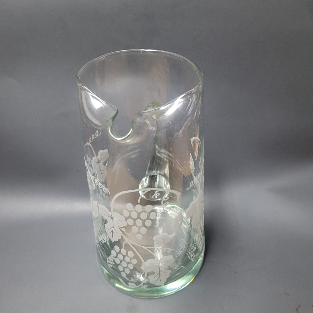 Mid-Century Modern Glass Pitcher with Grape Vine Pattern